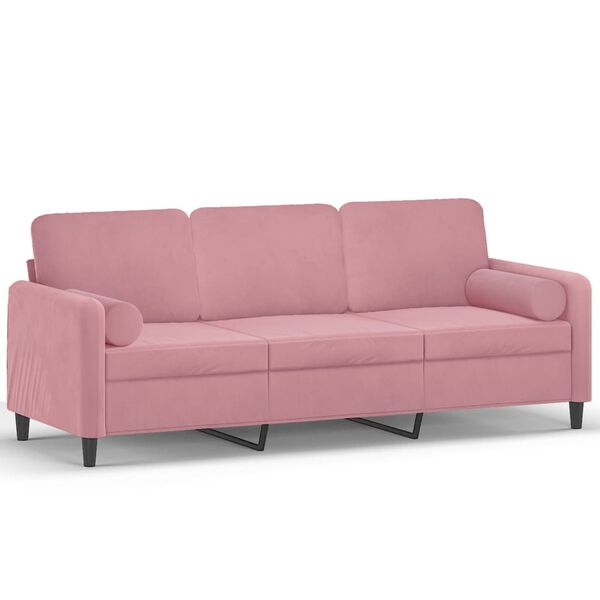 vidaXL Canap&eacute; 3 places avec oreillers d&eacute;coratifs rose 180 cm velours