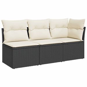 vidaXL Canap&eacute; de jardin avec coussins 3 places noir r&eacute;sine tress&eacute;e