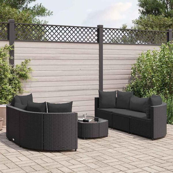 vidaXL Salon de jardin 7 pcs avec coussins noir r&eacute;sine tress&eacute;e