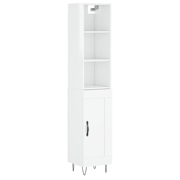 vidaXL Buffet haut Blanc brillant 34,5x34x180 cm Bois d'ing&eacute;nierie