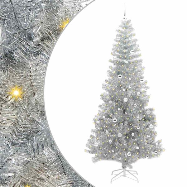 vidaXL Sapin de No&euml;l avec 300 LED avec support Argent 240 cm PET