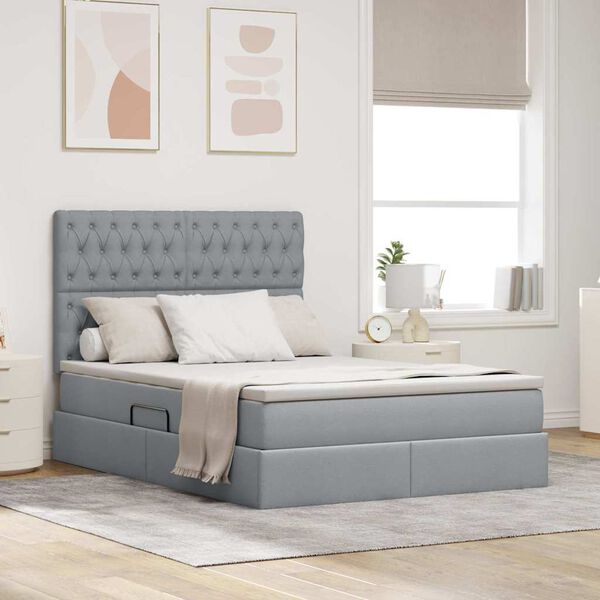 vidaXL Lit avec rangement et matelas Gris clair 140 x 200 cm Polyester