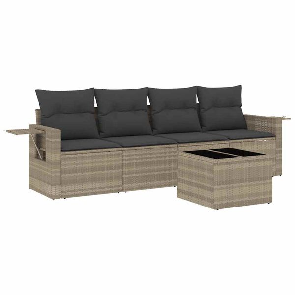 vidaXL Salon de jardin 5 pcs avec coussins gris clair r&eacute;sine tress&eacute;e