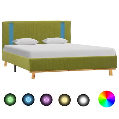 vidaXL Cadre de lit avec LED Vert Tissu 140 x 200 cm
