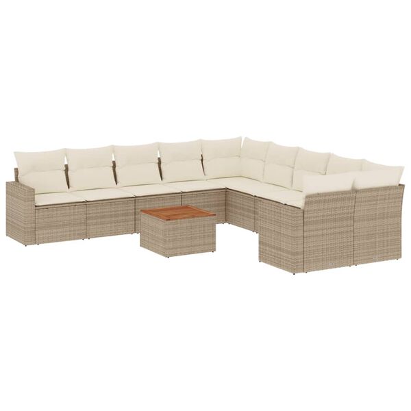 vidaXL Salon de jardin 11 pcs avec coussins beige r&eacute;sine tress&eacute;e