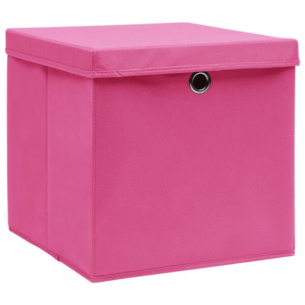 vidaXL Bo&icirc;tes de rangement avec couvercles 4 pcs 28x28x28 cm Rose