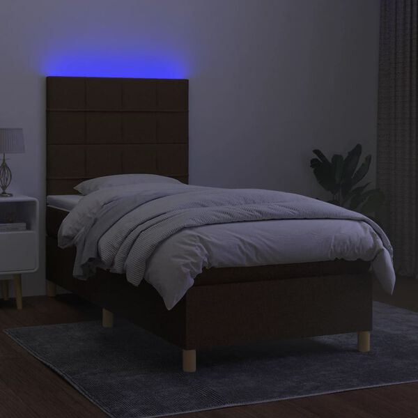 vidaXL Sommier &agrave; lattes de lit et matelas et LED Marron fonc&eacute; 90x190cm