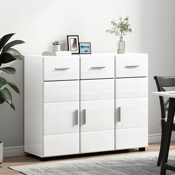 vidaXL Buffet avec &eacute;tag&egrave;re FLORIN Blanc brillant 88,5 x 30,5 x 73 cm