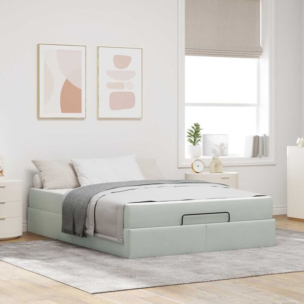 vidaXL Cadre de lit avec matelas avec matelas 2 pcs Gris clair Velours