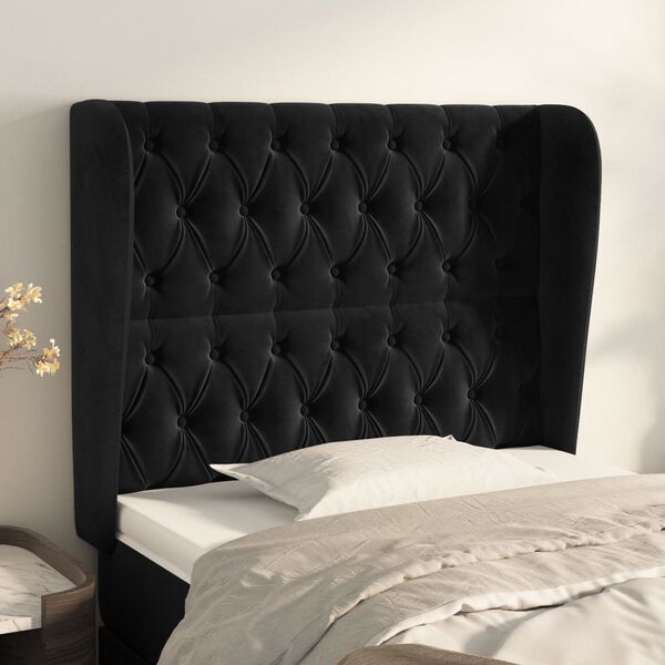 vidaXL T&ecirc;te de lit avec oreilles Noir 93x23x118/128 cm Velours