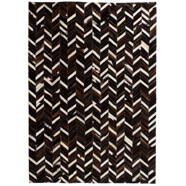 vidaXL Tapis Cuir v&eacute;ritable Patchwork 80 x 150 cm Chevron Noir/Blanc