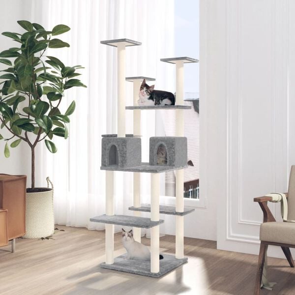 vidaXL Arbre &agrave; chat avec griffoirs en sisal Gris clair 167 cm