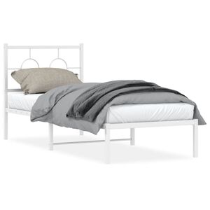 vidaXL Cadre de lit m&eacute;tal sans matelas avec t&ecirc;te de lit blanc 75x190cm