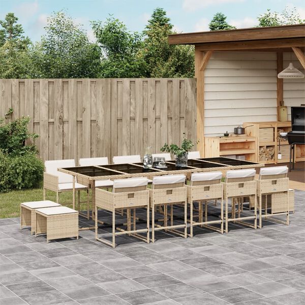 vidaXL Ensemble &agrave; manger de jardin et coussins 15 pcs beige