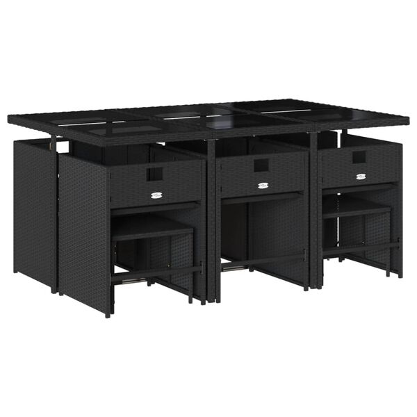 vidaXL Ensemble &agrave; manger de jardin 11 pcs coussins noir r&eacute;sine tress&eacute;e