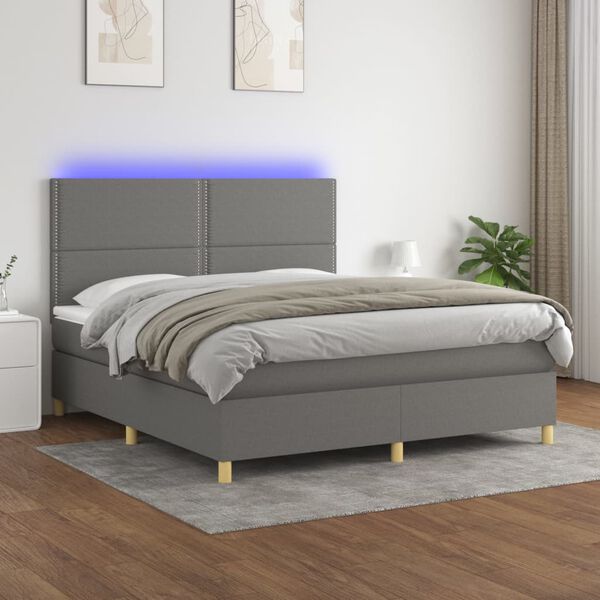 vidaXL Sommier &agrave; lattes de lit et matelas et LED Gris fonc&eacute; 180x200 cm