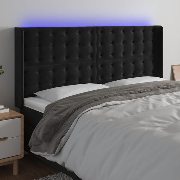 vidaXL T&ecirc;te de lit &agrave; LED Noir 203x16x118/128 cm Velours