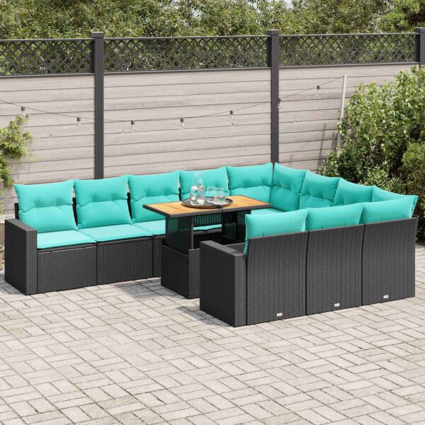 vidaXL Salon de jardin 11 pcs avec coussins noir r&eacute;sine tress&eacute;e
