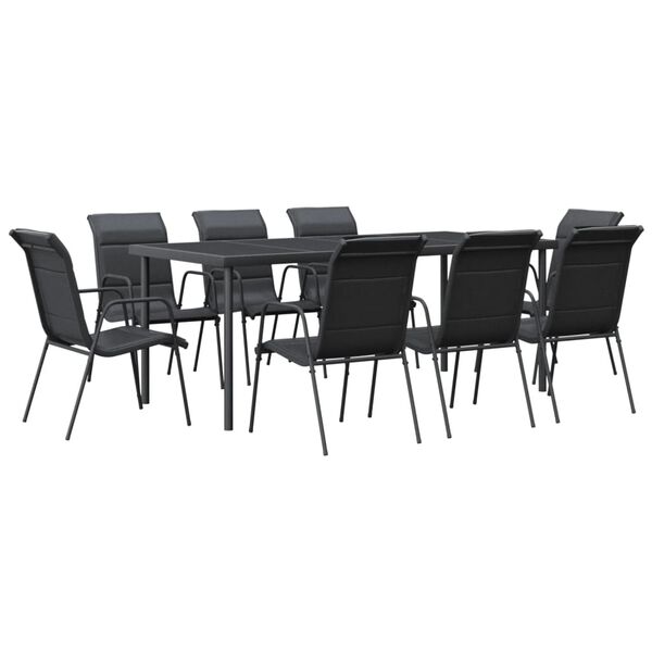 vidaXL Ensemble &agrave; manger de jardin 9 pcs noir textil&egrave;ne et acier