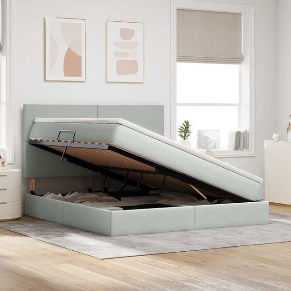 vidaXL Lit avec rangement et LED Gris clair 160 x 200 cm Velours