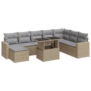 vidaXL Salon de jardin avec coussins 9 pcs beige r&eacute;sine tress&eacute;e