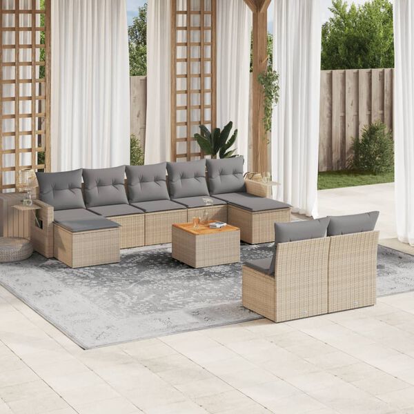 vidaXL Salon de jardin avec coussins 10 pcs beige résine tressée
