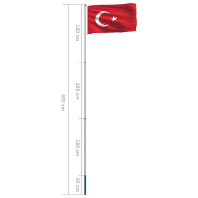 vidaXL Drapeau Turquie et mât en aluminium 6 m