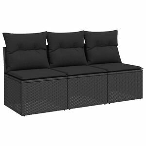 vidaXL Canapé de jardin avec coussins 3 places en polyrotin noir