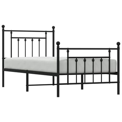 vidaXL Cadre de lit métal avec tête de lit/pied de lit noir 90x190 cm