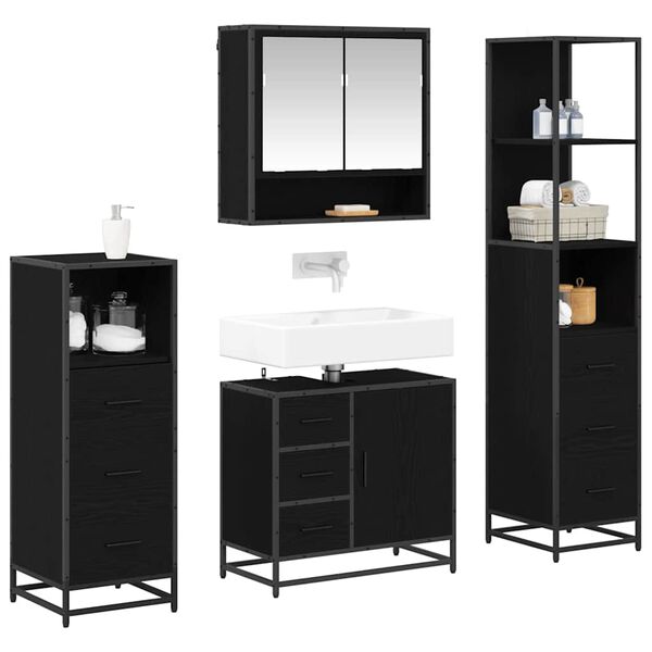 vidaXL Ensemble de mobilier de salle de bain 4 pcs Ch&ecirc;ne noir