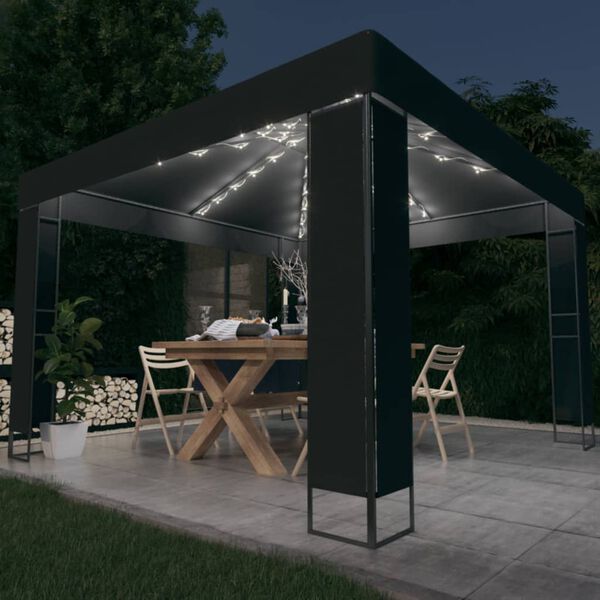 vidaXL Tonnelle avec double toit et lumières LED 3x3 m Anthracite