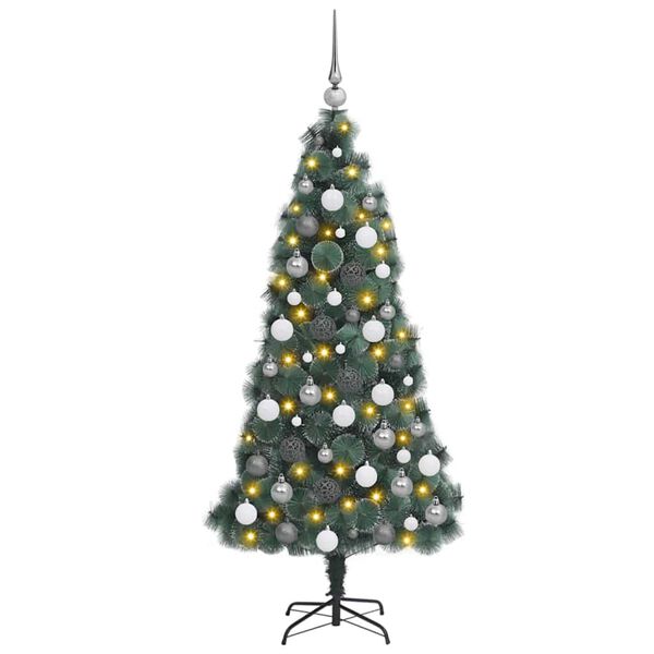vidaXL Sapin de No&euml;l artificiel pr&eacute;-&eacute;clair&eacute; avec set de boules 120 cm
