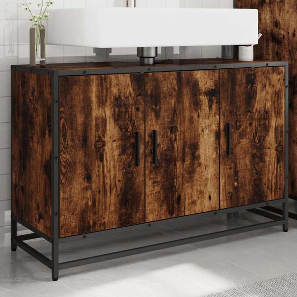 vidaXL Armoire de lavabo de salle de bain ch&ecirc;ne fum&eacute; 90x33x60 cm