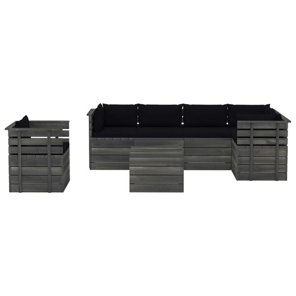 vidaXL Salon palette de jardin 7 pcs avec coussins Bois de pin massif
