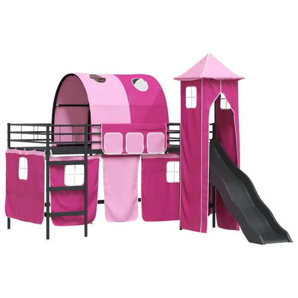 vidaXL Lit mezzanine pour enfants Noir et rose 99,5 x 200 cm M&eacute;tал