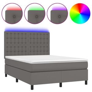 vidaXL Sommier &agrave; lattes de lit avec matelas et LED Gris 140x190 cm