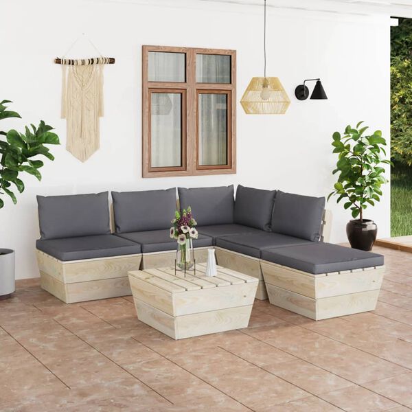 vidaXL Salon de jardin palette 6 pcs avec coussins bois d'&eacute;pic&eacute;a