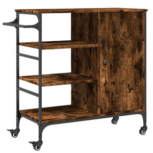 vidaXL Chariot de cuisine ch&ecirc;ne fum&eacute; 87,5x38,5x84,5 cm bois ing&eacute;nierie