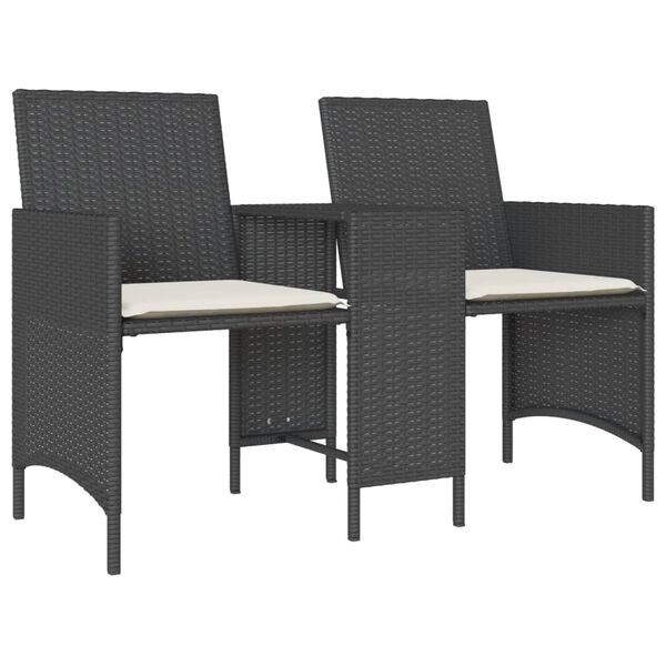 vidaXL Canap&eacute; de jardin 2 places avec table et tabourets noir rotin
