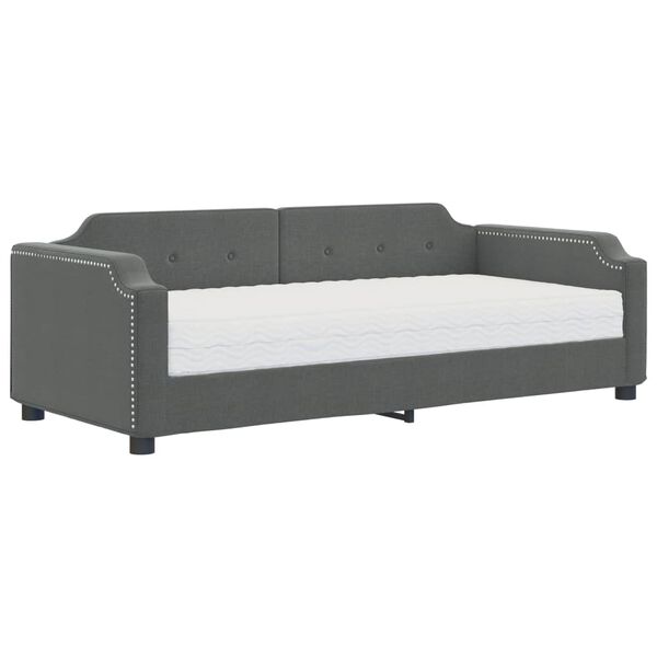 vidaXL Lit de jour avec matelas gris fonc&eacute; 100x200 cm tissu