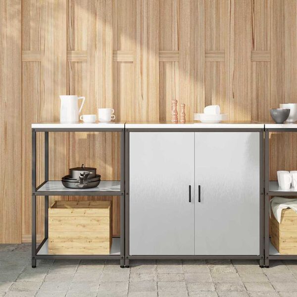 vidaXL Ensemble de rangement cuisine avec étagère 2 pcs Argent Acier