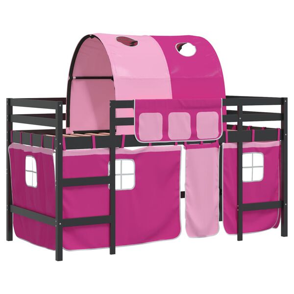 vidaXL Lit mezzanine enfants avec tunnel sans matelas rose 80x200 cm