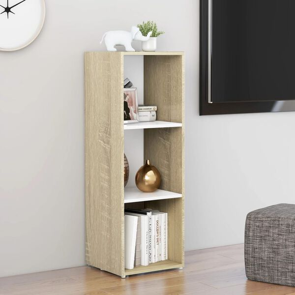vidaXL Meuble TV blanc et ch&ecirc;ne sonoma 107x35x37 cm bois d&rsquo;ing&eacute;nierie