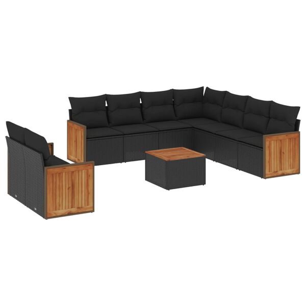 vidaXL Salon de jardin 10 pcs avec coussins noir r&eacute;sine tress&eacute;e