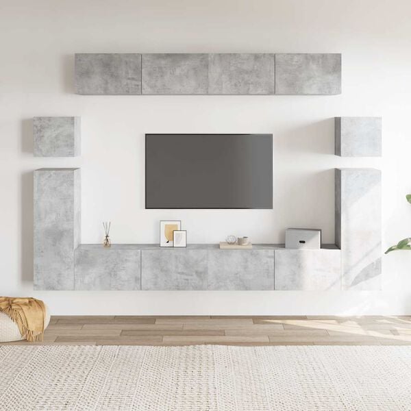 vidaXL Ensemble de meubles TV 8 pcs Gris b&eacute;ton Bois d'ing&eacute;nierie