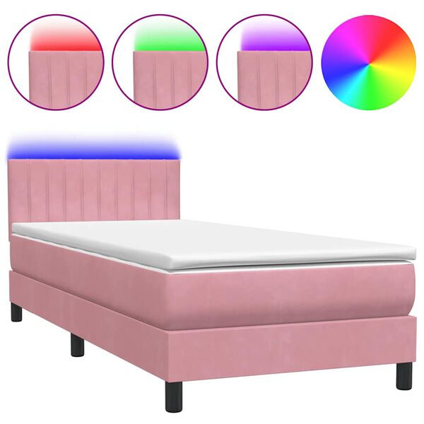 vidaXL Sommier &agrave; lattes de lit avec matelas rose 80x210 cm velours