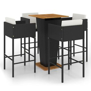 vidaXL Ensemble de bar de jardin 5 pcs et coussins R&eacute;sine tress&eacute;e Noir