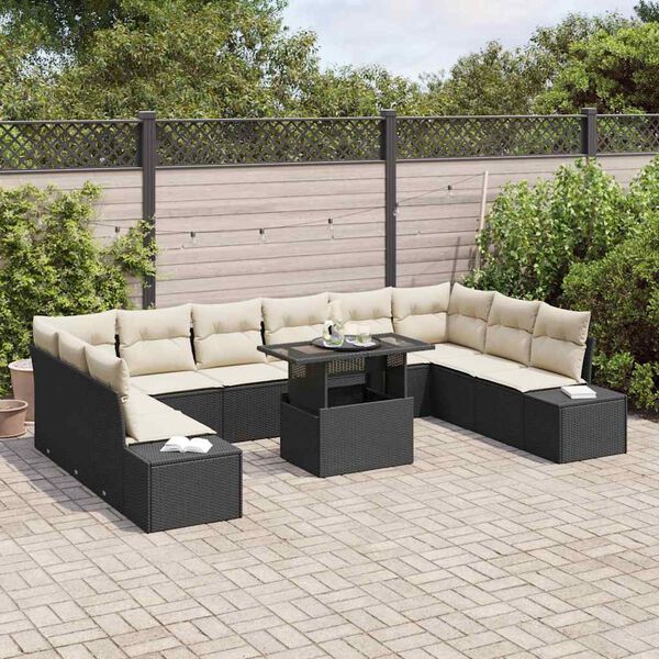 vidaXL Ensemble de canapé de jardin avec coussin 11 pcs Noir et crème