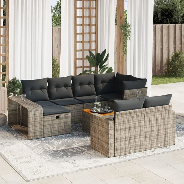 vidaXL Salon de jardin 11 pcs avec coussins gris r&eacute;sine tress&eacute;e
