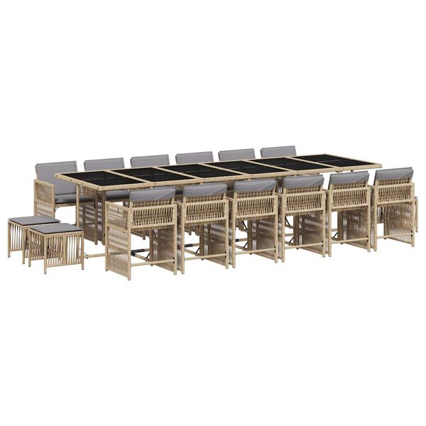 vidaXL Ensemble &agrave; manger de jardin et coussins 17 pcs m&eacute;lange beige
